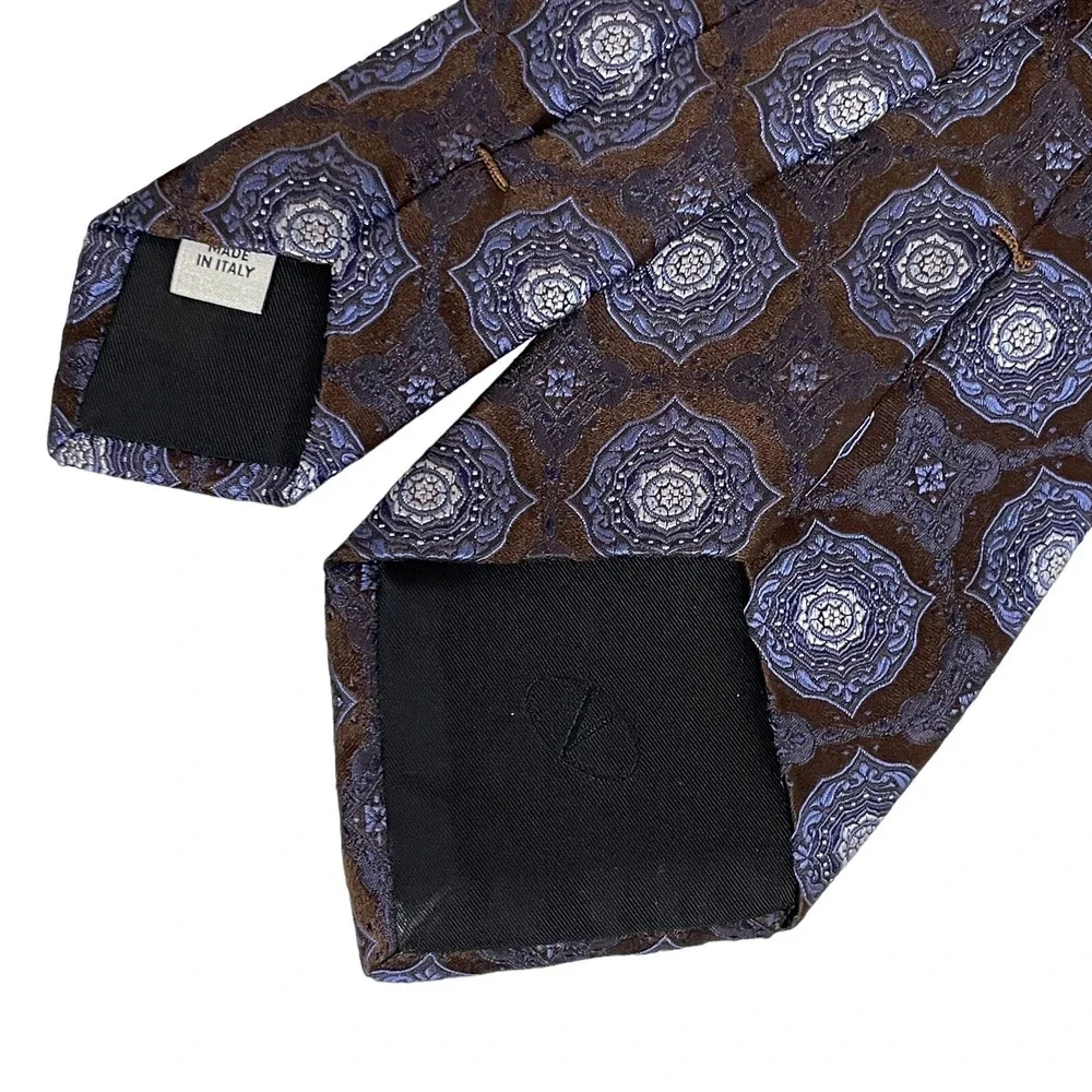Valentino Designer Italy‎ Silk Blue Brown Geometric Necktie